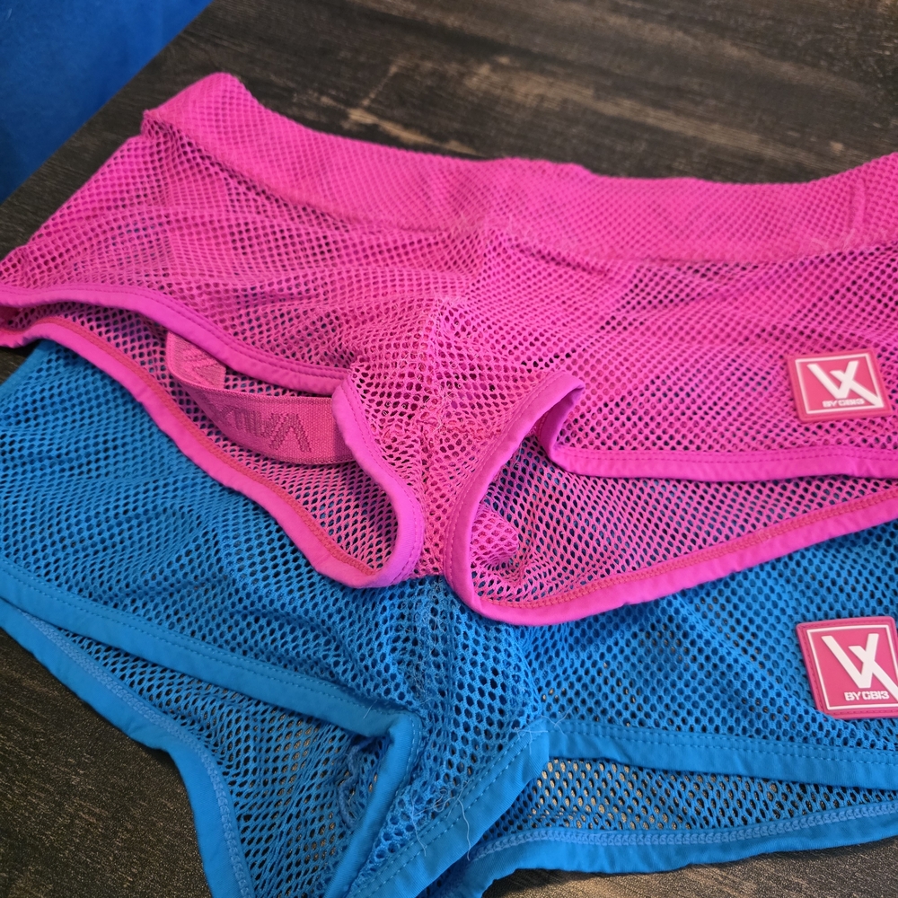 Hot Pink And Blue Mesh Jock Shorts